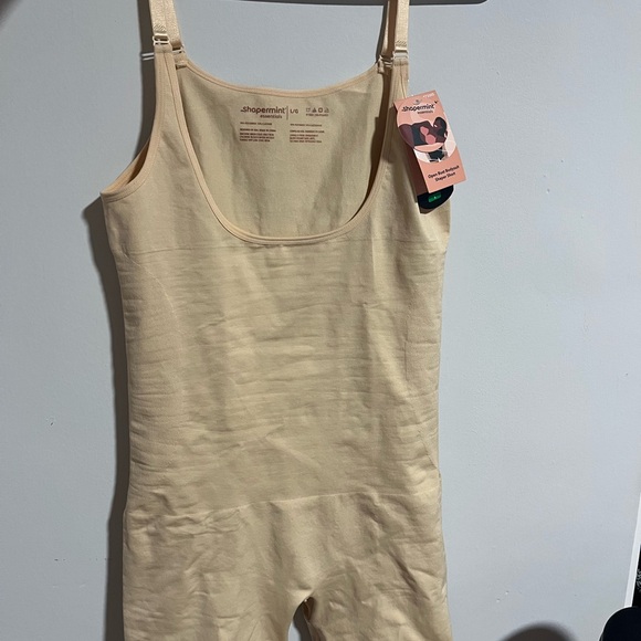 Shapermint Essentials Women's Open Bust Bodysuit Shaper Short Beige L Large - Picture 2 of 3